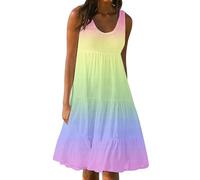 Robe dégradée d'été décontractée à col en U sans manches pour femme - Imprimé tie-dye arc-en-ciel - Robe d'été courte - Cache-maillot de plage - Commande de liquidation 2025 tendance, jaune, 3XL