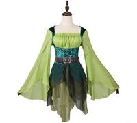 Robe d'elfe verte à manches longues pour femme, tenue de fête de style féérique et de carnaval avec ceinture pour cosplay, événements (taille L, vert)