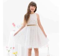 Robe demoiselle d'honneur avec noeud hepburn blanc doré 11/12A