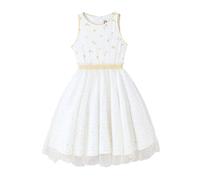 Robe Demoiselle D'honneur Avec Noeud Hepburn Blanc Paillettes Dorées 11/12A