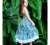 Robe Demoiselle D'honneur Bohème Liberty Esmeralda Bleu Fleurie 11/12A