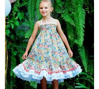 Robe demoiselle d'honneur bohème liberty esmeralda orange vert 14/16A