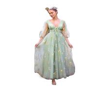 Robe Demoiselle d'honneur Femme Robe de Demoiselle d'honneur à Manches Bouffantes, en Tulle, Robe de mariée, fée Verte, séance Photo Romantique, fête de Bal(8)