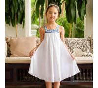 Robe demoiselle d'honneur fleurie coupe ample emma blanc bleu roi 3/4A