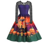 Robe Dentelle Femme Longue Deguisement Halloween Adulte - Robe Vintage Rockabilly Col Rond SoiréE Tendance ImpriméEs Citrouille Cocktail Dames SoiréE Bal FêTe Carnaval