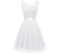 Robe Dentelle Femme sans Manches, Robe De Bal Femme Col Rond Aille Haute Swing Élégant Et Charmant Mode Couleur Unie Classiques Comfortable Fluide Slim Tous Les Jours Simple Mi-Longue Dress