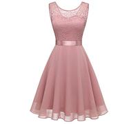 Robe Dentelle Femme sans Manches, Robe De Bal Femme Col Rond Aille Haute Swing Élégant Et Charmant Mode Couleur Unie Classiques Comfortable Fluide Slim Tous Les Jours Simple Mi-Longue Dress