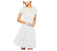 Robe Dentelle Femme Vetement Grande Taille de Chambre Manche Courte Blanche Robes Business Dentelle Robe Hiver Mariage col Rond Tenue Nouvel an Femme Blanche 3XL