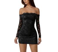 Robe Dentelle Femme Vintage, Robe Sexy Femme À Épaules Dénudées Manches Longues Coupe Ajustée Style Y2K Couleur Unie Chic Et Elegant Décontracté Courte Dress pour Saint Valentin Carnaval Soiree