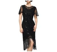 Robe des années 20 pour femme Gatsby années 1920 - Robe à franges - Vert et noir - Robe courte à franges - Costume Charleston - Robe courte à paillettes - Carnaval - Carnaval