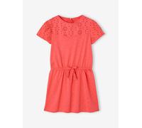 Robe détails en broderie anglaise fille corail 2A