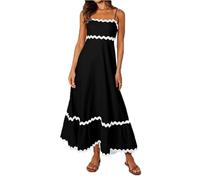 Robe d'été 2024 à Bretelles Spaghetti sans Manches Dos Nu pour Femmes Robe mi-Longue Fluide en Dentelle smockée Swing A Line,Noir,S
