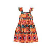 Robe d'été 2026 pour fille de style bohème africain avec manches fluides, taille élastique de style décontracté, adaptée aux enfants de 4 à 7 ans. C'est une tenue confortable et décontractée., Orange