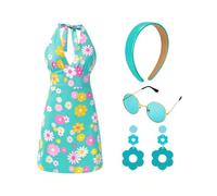 Robe d'été à Bretelles imprimée Fleuri, Ensemble de Tenue années 60 composé de Robe, Serre-tête, Lunettes de Soleil et Boucles d'oreilles, Costume rétro pour fête d'halloween, Cosplay B807