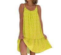 Robe d'été à bretelles spaghetti pour femme - Style bohème décontracté - Sans manches - Pour la plage, jaune, XL