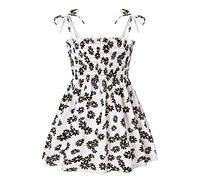 Robe d'été à bretelles spaghetti pour petites filles - Imprimé bohème - Robe trapèze froncée - Robe midi décontractée pour la plage, blanc, 2-3 ans