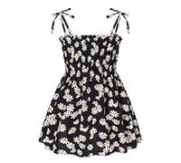 Robe d'été à bretelles spaghetti pour petites filles - Imprimé bohème - Robe trapèze froncée - Robe midi décontractée pour la plage, Noir , 1-2 ans