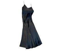 Robe d'été à col en V pour femme - Satin soyeux - Sangle spaghetti - Couleur unie - Slip - Ligne A - Ourlet ample - Dos nu - Bretelles sans manches - Pour fête de bal de fin d'année
