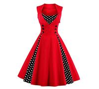 Robe d'été à imprimé Floral pour Femmes des années 1950 Robe à Pois Vintage Soirée de Cocktail Robe balançoire Rockabilly rétro Une Ligne sans Manches Robe de Bal de fête de Mariage Rouge XL
