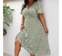 Robe d'été à imprimé tout-sur-tout à encolure en V de la collection Bridgerton, taille grande pour enseignante 0XL,1XL,2XL,3XL,4XL,5XLimprimé floralTissu tissé