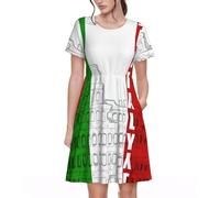 Robe d'été à manches courtes pour femme avec imprimé drapeau italien Colisée romain, décontractée, élégante et confortable pour diverses occasions, Noir , L