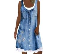 Robe d'été à Manches Courtes pour Femme Robe De Cocktail Asymétrique Au Genou Femme sans Manche Mousseline De Soie Cocktail Bal Mariage Courte Robes Fête Tendance Chemise Maxi Robes (Bleu Foncé,XL)