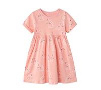 Robe d'été à manches courtes pour fille - Mignon lapin - Mode décontractée - Coton léger - Confortable - Port quotidien, Rose, 3 ans