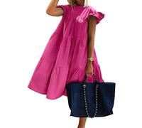 Robe d'été à volants pour femme - Grande taille - Robe nuisette trapèze décontractée à volants - Style bohème - Mini robe de plage, A-rose rouge., L