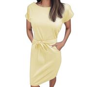 Robe d'été avec Ceinture pour Tenues décontractées et de Rendez-Vous, Design à Manches Courtes, Facile d'entretien et Polyvalente#Z