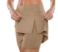 Robe d'été avec short pour femme - Couleur unie - Fente latérale - Jupe-short de sport ample léger et respirant - Jupe d'entraînement d'été 2 en 1 avec short sous vêtement actif, kaki, XXL