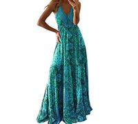 Robe D'été Boeme Femme Mi-Longue Boheme Chic Robe Maxi à imprimé Floral bohème pour Femmes, col Rond, sans Manches, Plage Fluide Robe Femme Ample Fluide Robe Femme Ete Mi Longue Robe Blanche Longue