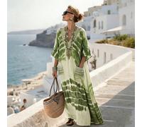 Robe d'été bohème de vacances à la plage avec imprimé tie-dye, col en V, ample et décontractée avec grandes poches pour femmes L,M,S,XLTie dyeÉtoffe
