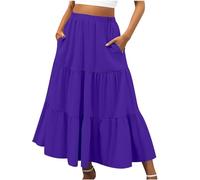 Robe d'été bohème pour femme - Taille élastique - Plissée - Ligne A - Fluide - Balançoire - Longue jupe de plage avec poches, bleu, L