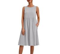 Robe D'été Coton et Lin pour Femmes Robes Longue sans Manches Débardeur Robes Légère Femme Été Fluide Col Rond Robe de Plage Chic et Elegant Couleur Unie LâChe Respirant Grande Taille Boho Dress