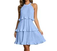 Robe d'été courte élégante à volants - Robe d'été sans manches - Une épaule - Légère et aérée - Robe côtelée - Robe de plage asymétrique - Ligne A, O bleu ciel, XXXL