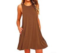 Robe d'été courte sans manches coupe ample pour mini robe d'été (marron, M)
