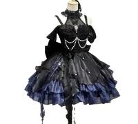 Robe d'été courte style lolita for femme, tenue de soirée vintage, kawaii, patchwork, manches courtes(Black,S)