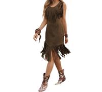 Robe d'été Daim à Franges Femme Sexy Gilet Hippie Vintage sans Manches Cowboy Carnaval Vintage Robe Ajustée Longueur Genou - Robes De Fête Ou Plage Bohème Cocktail Clubbing