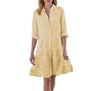 Robe d'été décontractée à carreaux pour femme, série à manches longues, col montant, épissure multicouche, jupe décontractée, robes d'invitées de mariage pour femmes, jaune, XXL