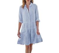 Robe d'été décontractée à carreaux pour femme, série à manches longues, col montant, épissure multicouche, jupe décontractée, robes d'invitées de mariage pour femmes, bleu clair, L