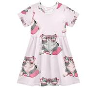 Robe d'été décontractée à manches courtes pour filles, motif chats mignons, UPF50, 2 à 8 ans, Chats mignons roses, 4 ans