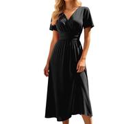 Robe d'été décontractée avec manches courtes, col rond, tendance, confortable, style t-shirt fluide, parfaite pour tout le monde au bureau ou en vacances, Noir , L