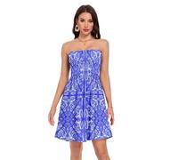 Robe d'été décontractée avec ourlet oscillant, motif imprimé complet, évacuation de l'humidité, tissu modal doux comme du tissu, robe de rendez-vous décontractée, taille S, Chinoiserie bleue, S