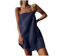 Robe d'été décontractée en coton et lin à bretelles spaghetti pour femme - Col carré - Pour petites femmes - Vacances au Royaume-Uni - Plage - Mini robe d'été courte - Mes commandes - Commande 2025