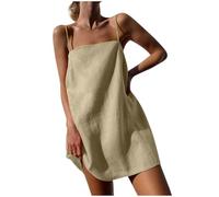 Robe d'été décontractée en coton et lin à bretelles spaghetti pour femme - Col carré - Pour petites femmes - Vacances au Royaume-Uni - Plage - Mini robe d'été courte - Mes commandes - Commande 2025