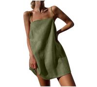 Robe d'été décontractée en coton et lin à bretelles spaghetti pour femme - Col carré - Pour petites femmes - Vacances au Royaume-Uni - Plage - Mini robe d'été courte - Mes commandes - Commande 2025