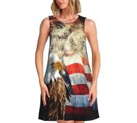 Robe d'été décontractée et ample à col rond et poches pour femme - Imprimé aigle de feu - Printemps et été, Noir , S