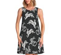 Robe d'été décontractée pour femme avec imprimé lapin lapin - Robe sans manches - Robe sans manches ronde tendance, Noir , 3XL