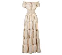 Robe d'été décontractée pour femme, couleur unie, épaules médiévales, jeu de rôle, robe longue doublée, robe d'invitée de mariage, beige, XL