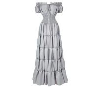 Robe d'été décontractée pour femme, couleur unie, épaules médiévales, jeu de rôle, robe longue doublée, robe d'invitée de mariage, gris, XXL